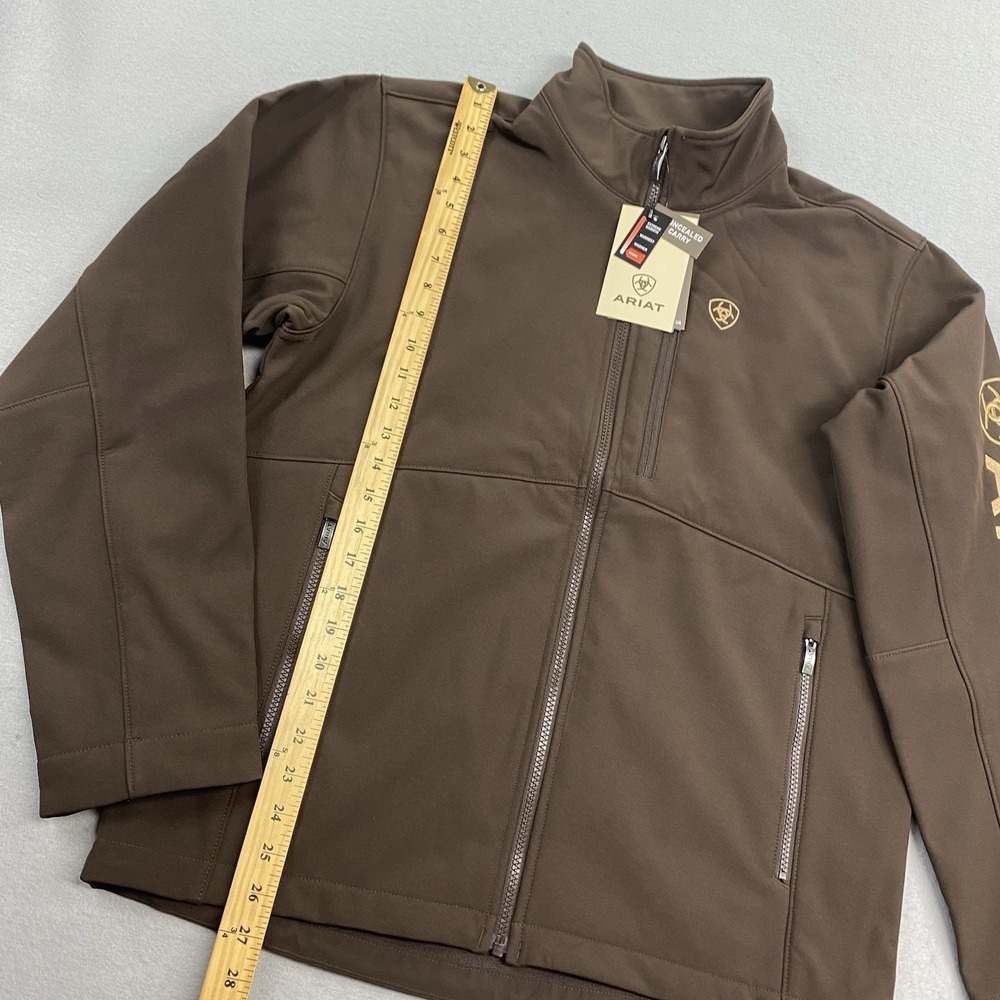 Ariat Logo Softshell Jacket Mens Medium Brown Full Zip Conceal Carry Wind Resist - Picture 5 of 15